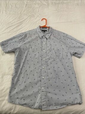 Saddlebred Light Blue Short-Sleeve Button-Down with Navy Micro Bike Print